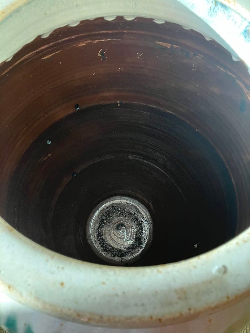 信楽焼　茶壺　大壺　すだれ壺　ストライプ柄　明治　アンティーク