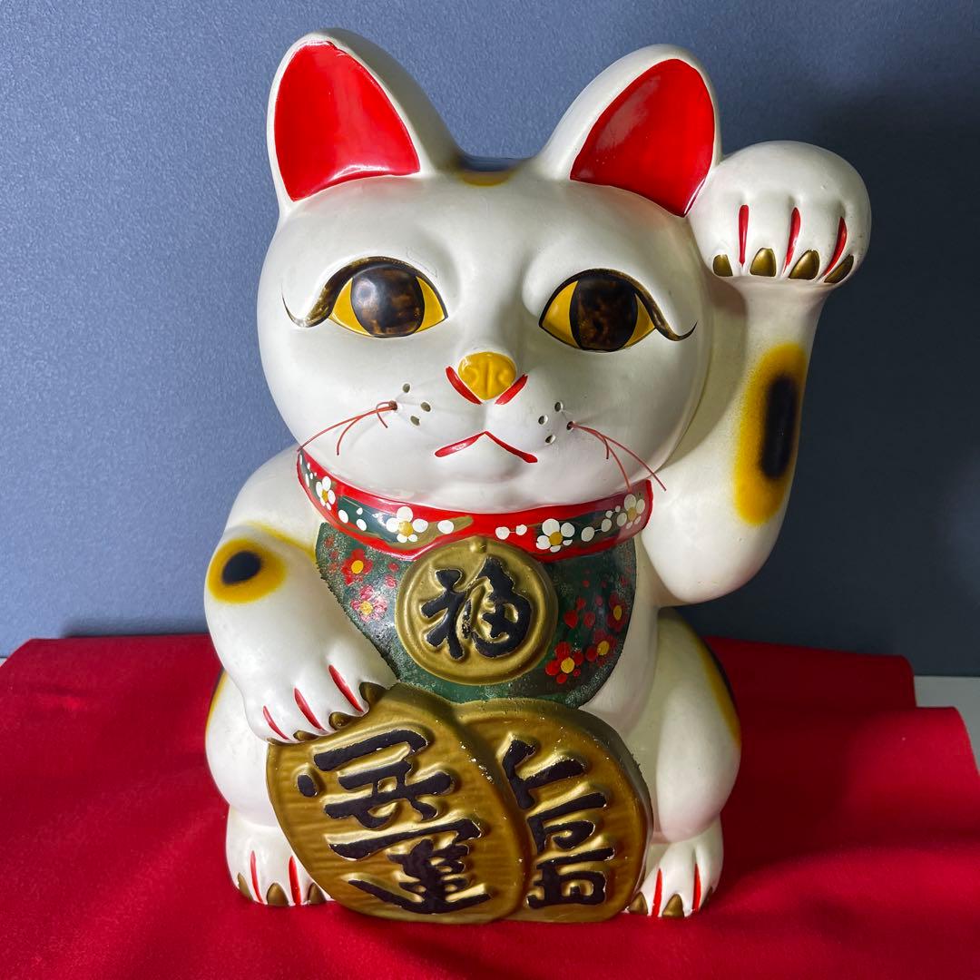 【　年代物　】特大　招き猫　左手招き　左手「人」「お客」を招く 縁起物 昭和
