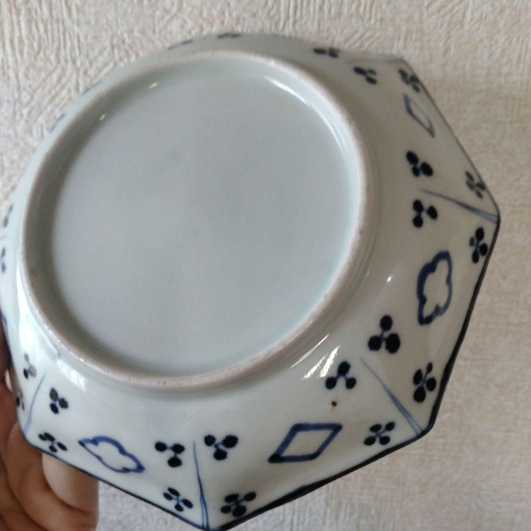 古伊万里染付蜘蛛の巣文様瑠璃八角皿江戸時代