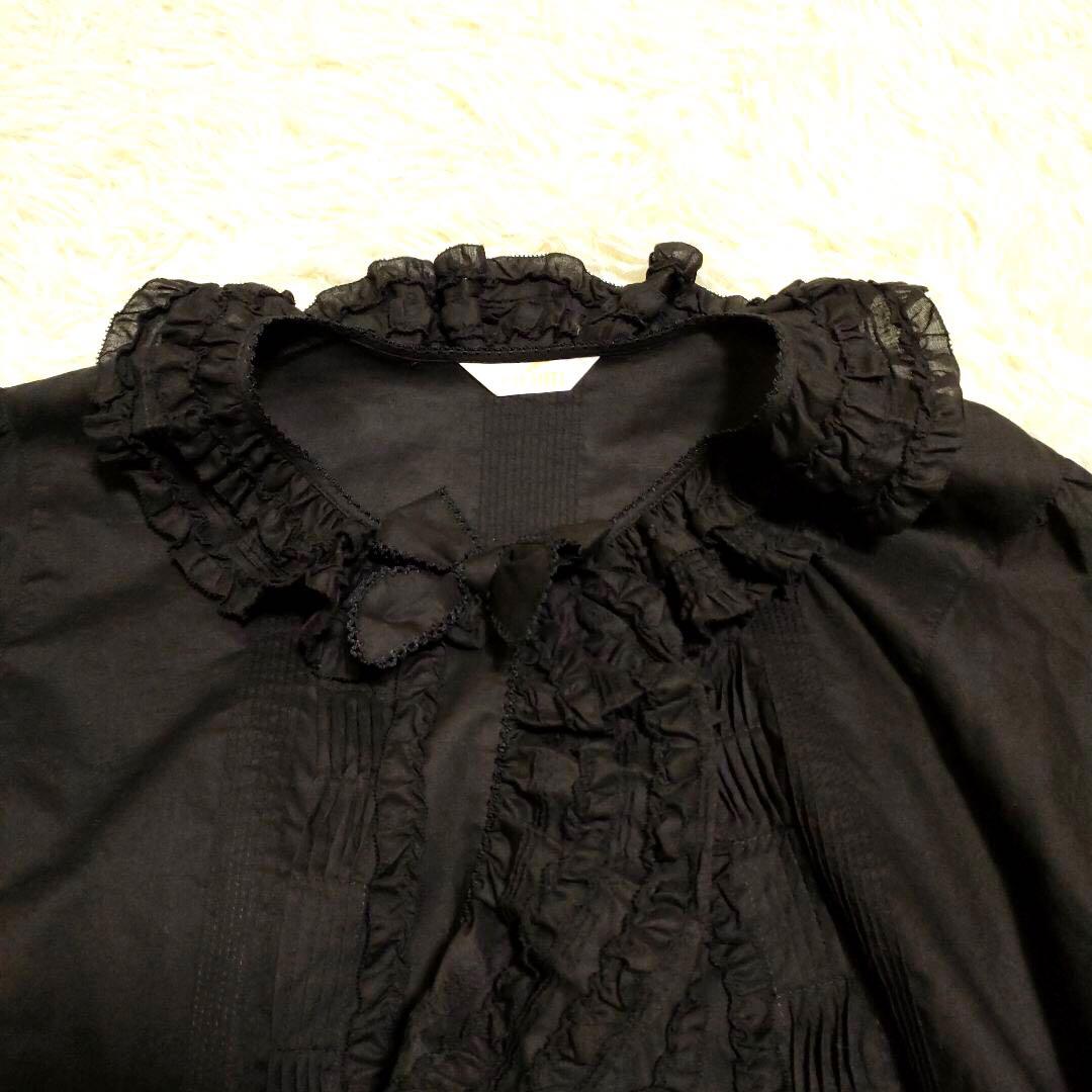 【24年】美品 PINK HOUSE リボンモチーフ使いフリルオーバーブラウス