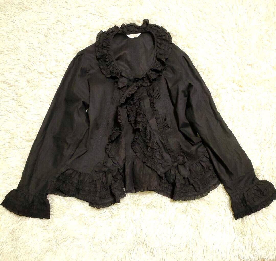 【24年】美品 PINK HOUSE リボンモチーフ使いフリルオーバーブラウス