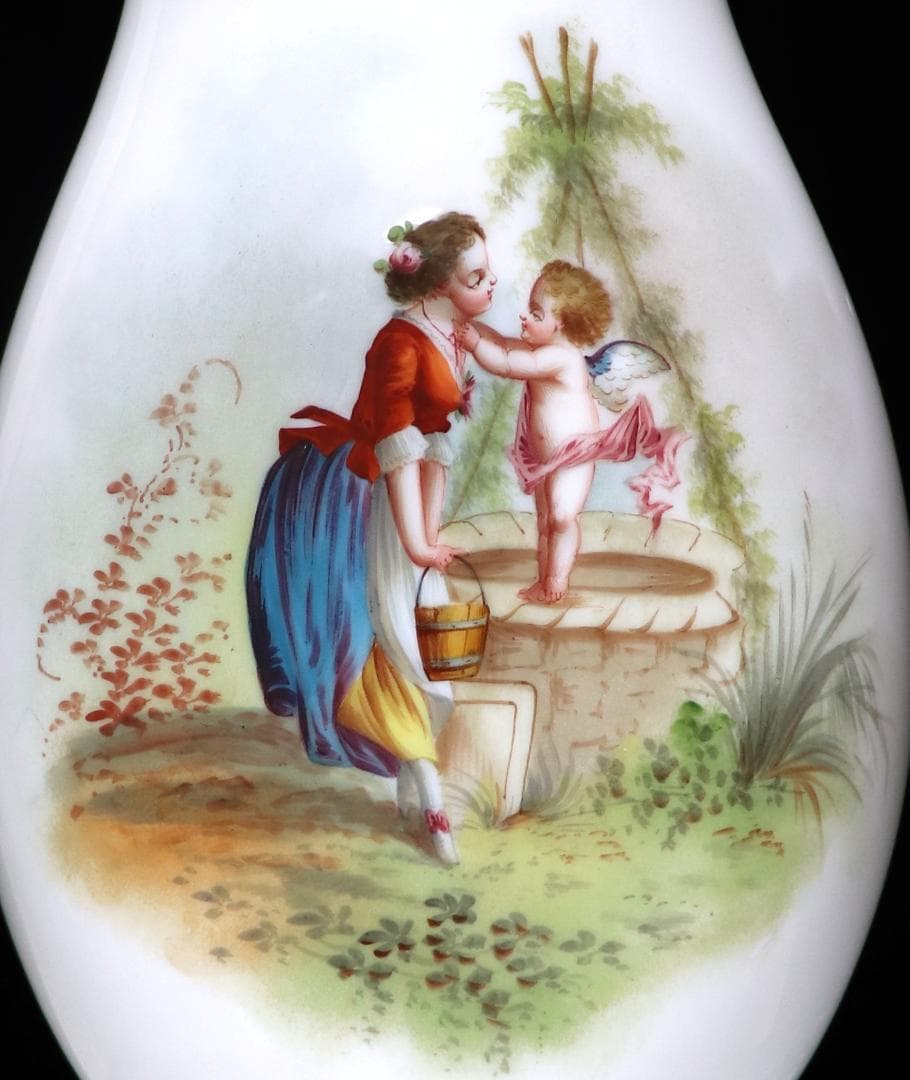 オールドバカラ 美術館級 至高の特大花瓶 オパーリンクリスタル製手彩色天使図飾壷