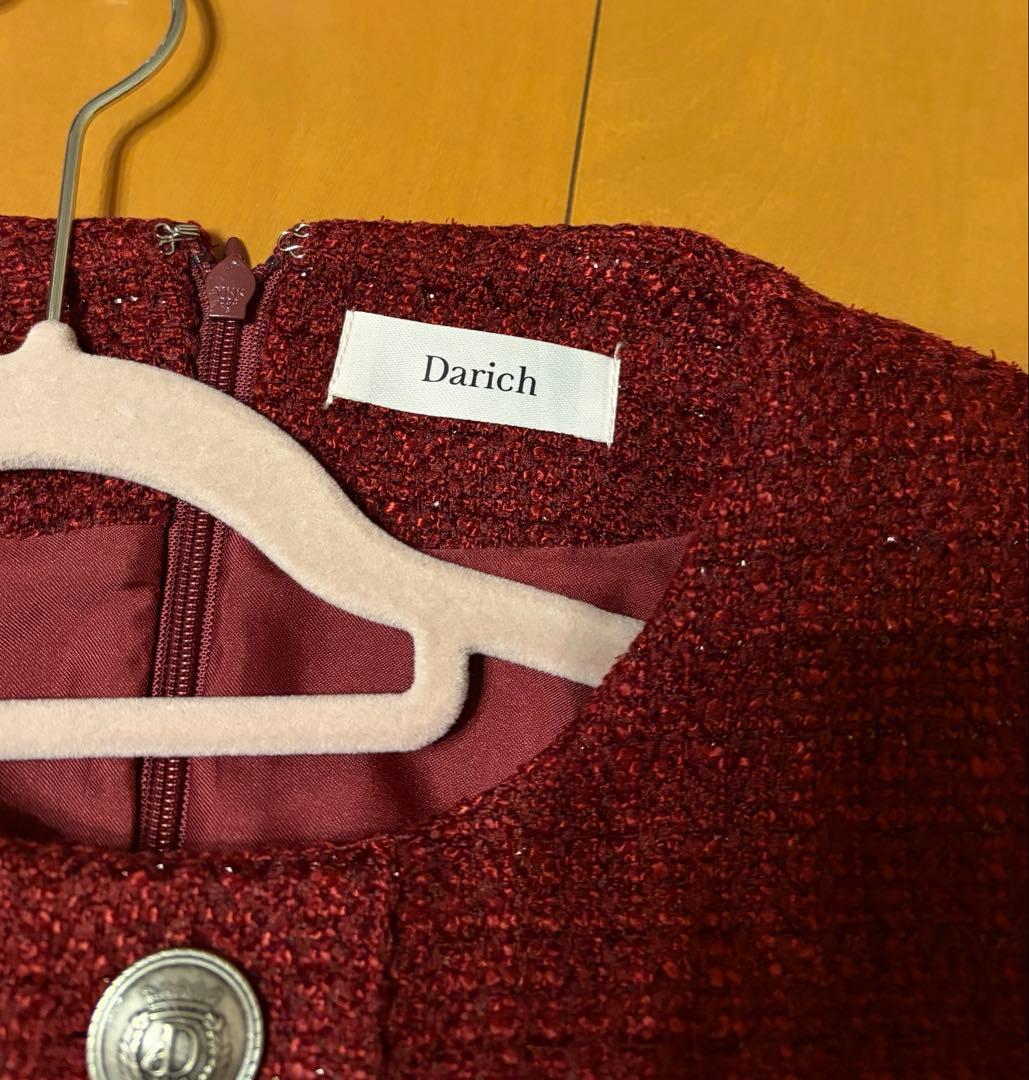 ダーリッチ　ボックスプリーツツイードミニワンピース　F-L ボルドー