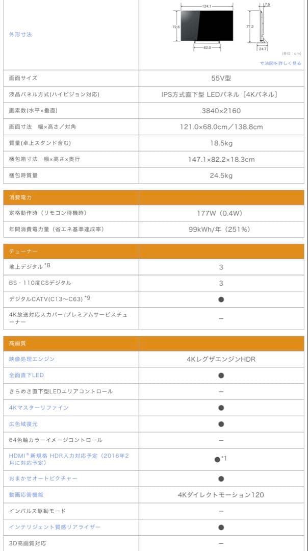 東芝REGZA 4K液晶テレビ55インチ　55G20X 2015年製