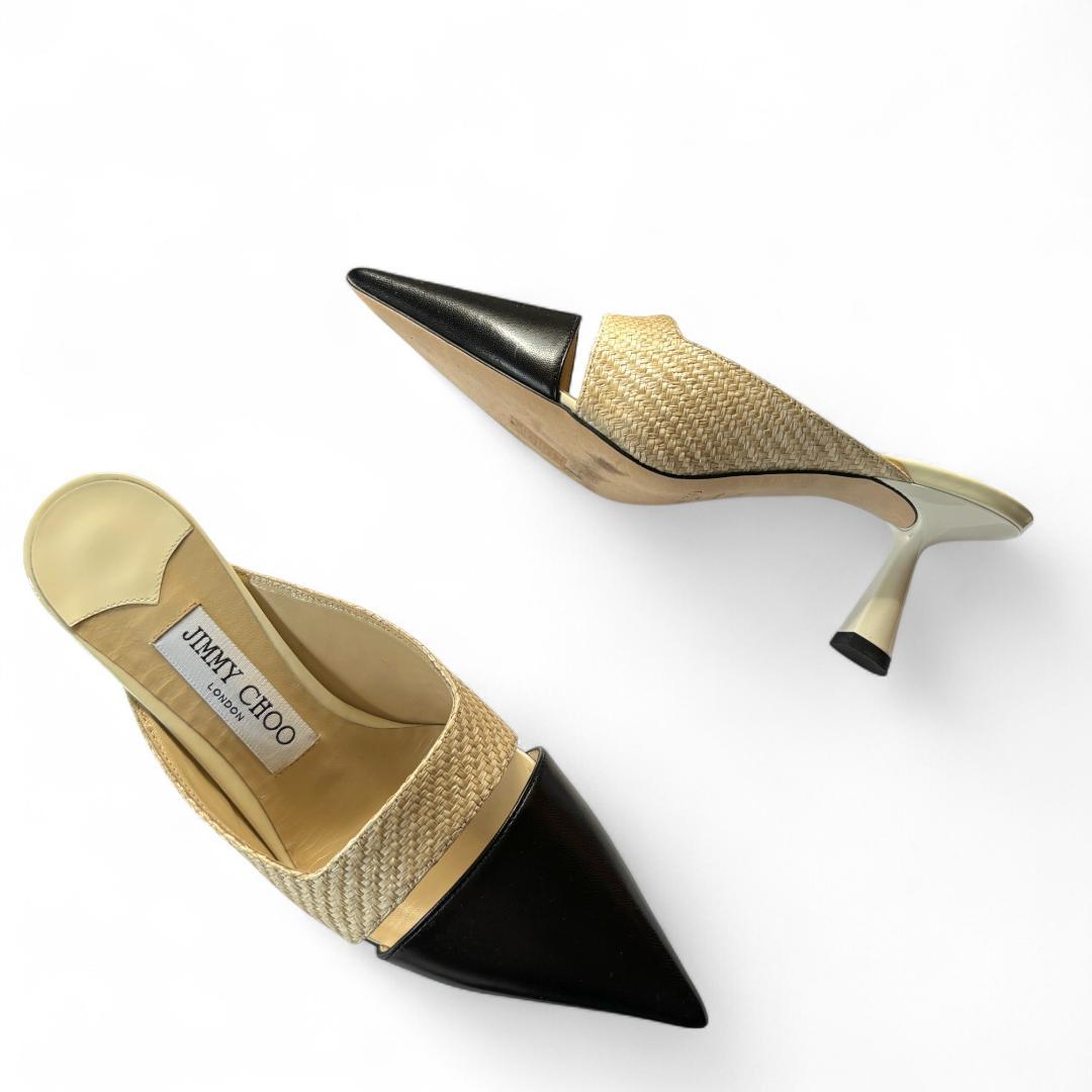 極美品 ジミーチュウ ZALEA 65 ミュール 黒×ベージュ 36 約23cm