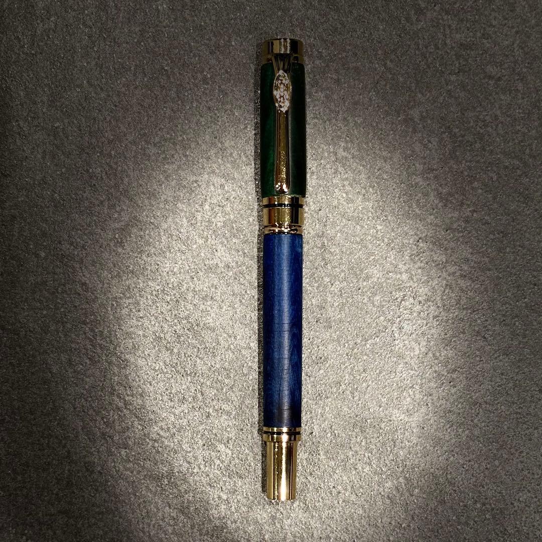 世界で１本だけのスタビライズドウッド・ボールペン　グリーン＆ブルー