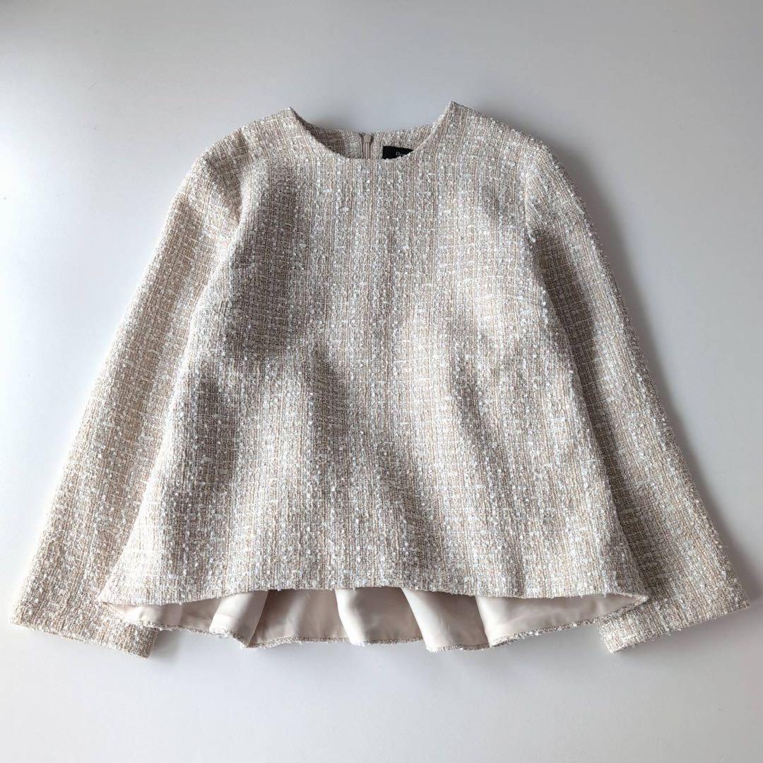 美品デミルクスビームス　バックフレア ツイードプルオーバー 40