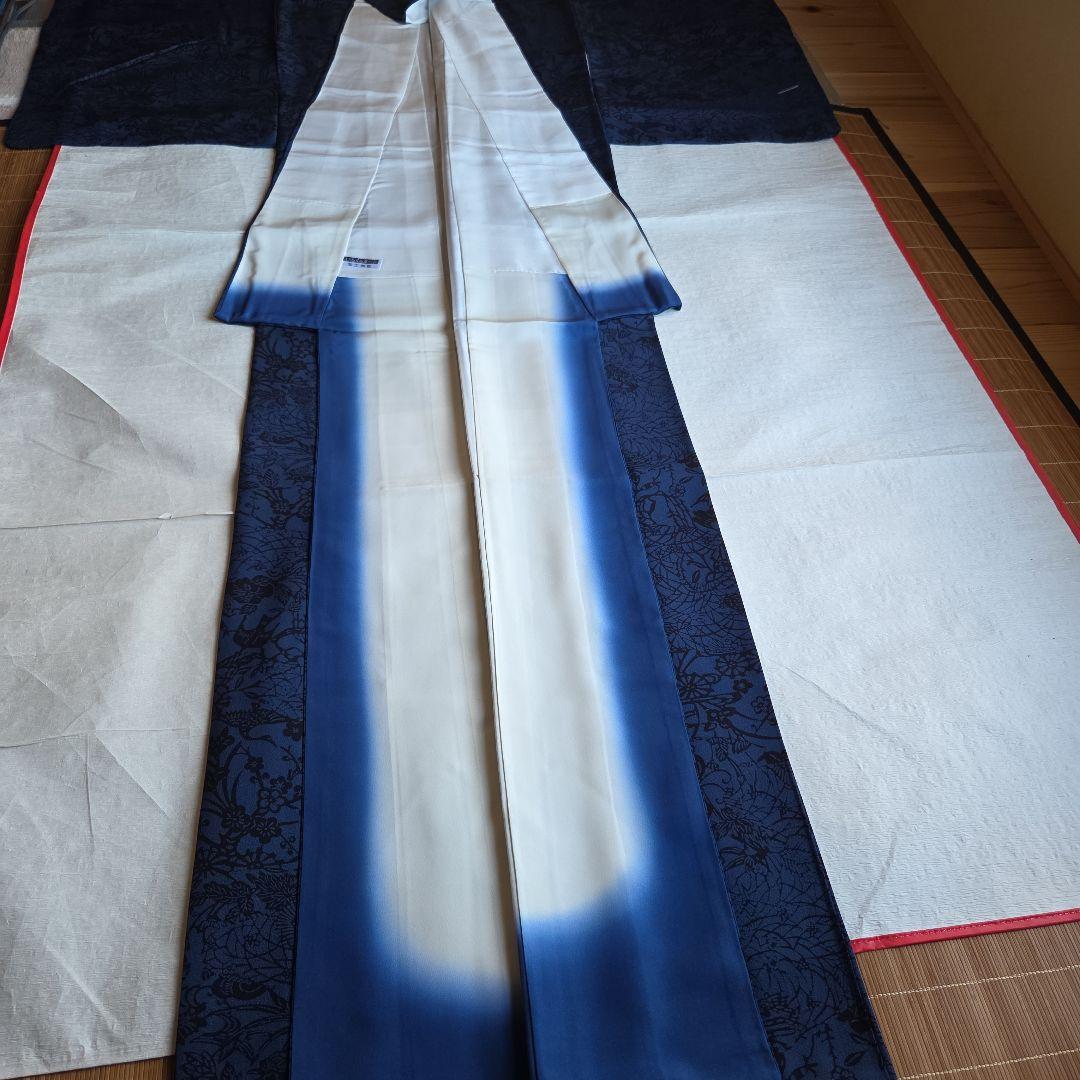 作家物　深い濃藍色　藍染　京友禅染小紋