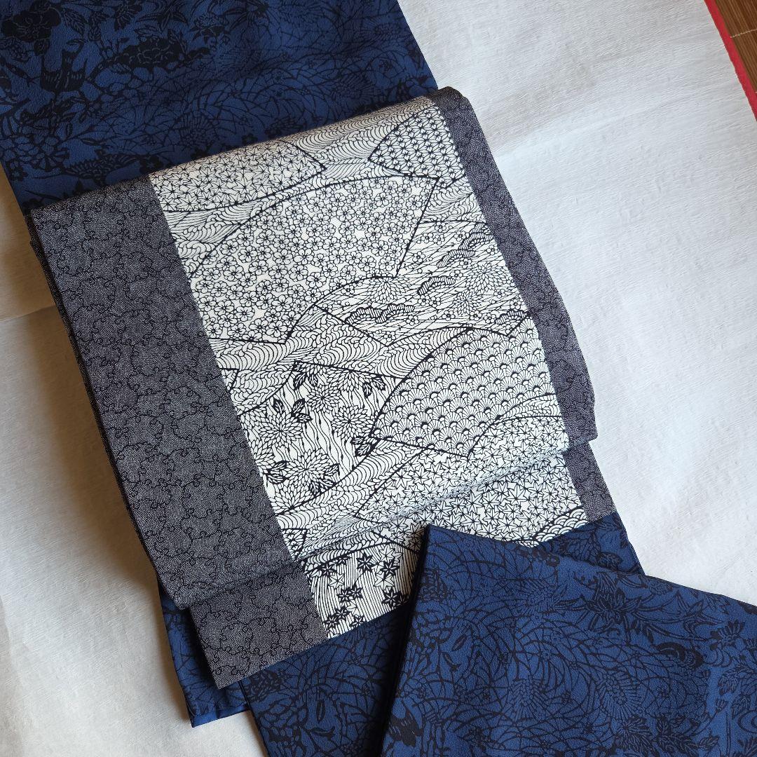 作家物　深い濃藍色　藍染　京友禅染小紋