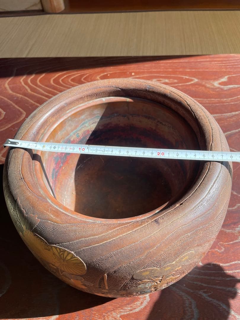 美品　時代　桐火鉢　秋草蒔絵 火鉢　螺鈿入り　茶道具　骨董品　木製火鉢　100年