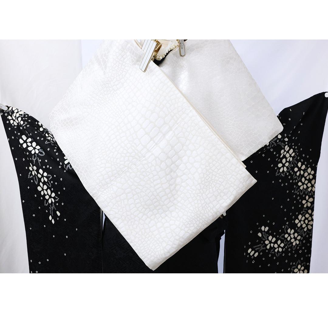 絞り◆ 振袖丈169.5cm 5点セット ◆フルセット黒モノトーン成人式ｃB39