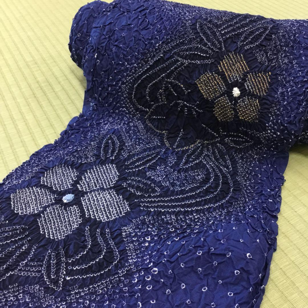 【新品】伝統工芸　有松鳴海絞り 浴衣反物 濃紺 花柄　綿