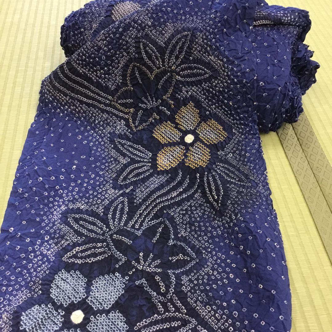 【新品】伝統工芸　有松鳴海絞り 浴衣反物 濃紺 花柄　綿