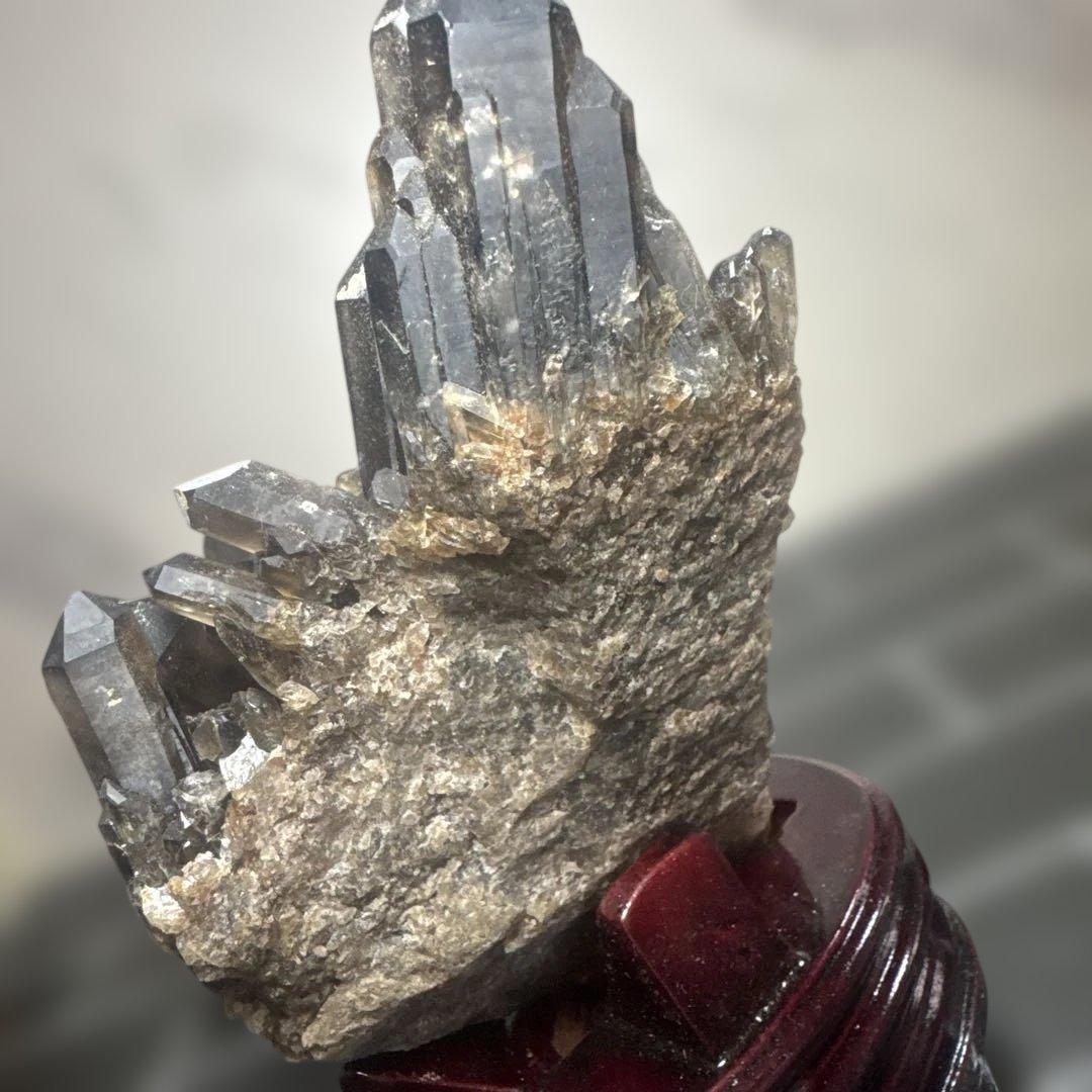 【高品質】スモーキークォーツ クラスター 2点セット 台座付