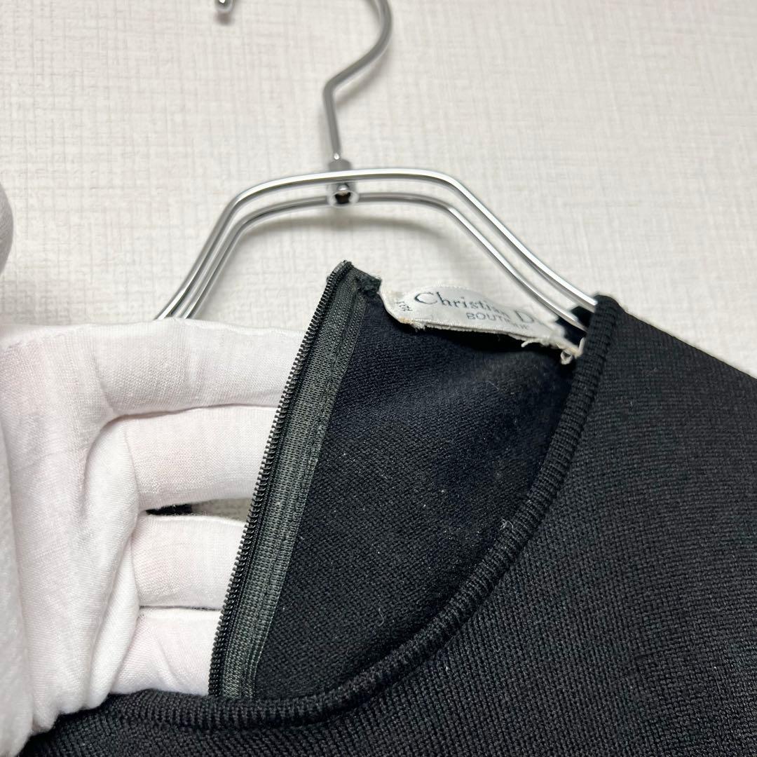 クリスチャンディオール ガリアーノ期 膝丈フォーマルワンピース ウール 黒 40