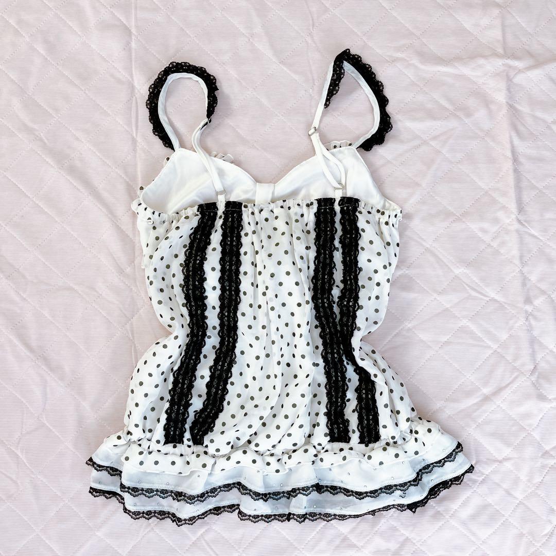トゥララ ホワイトリボン レースフリルドット柄 キャミソール リズリサ系