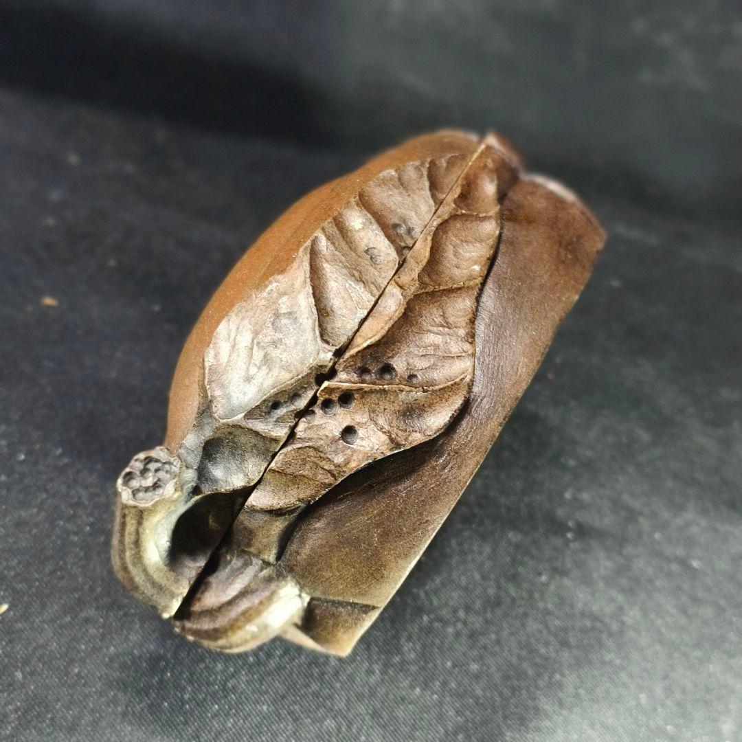 茶道具 瓜型香合 天然石 手彫り 箱付き 朱肉入 書道具 未使用美品 蒐集家放出