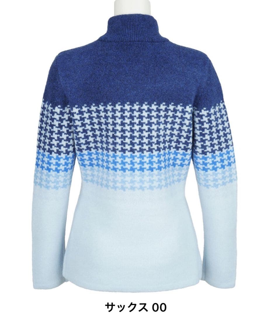 デサントゴルフ　紡毛ダブルジャガードボトルネックボーダーセーター　レディース