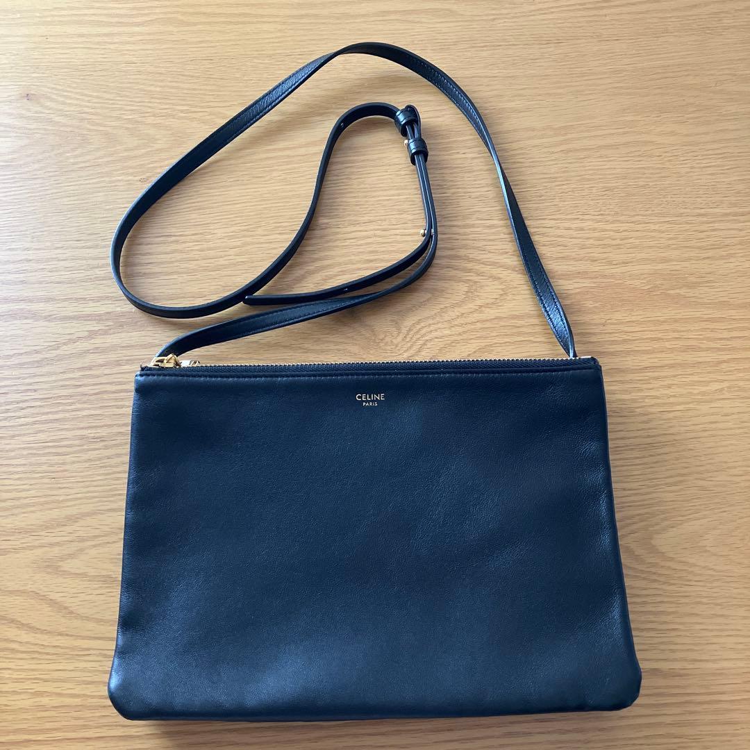 CELINE トリオ　ラージ　ブラック　レザー ショルダーバッグ