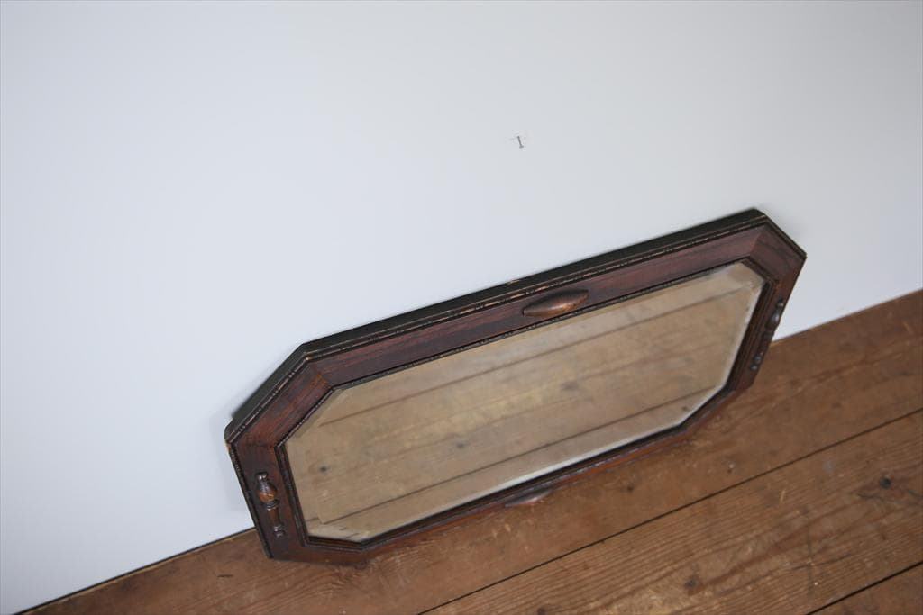 英国アンティーク木製カッティングミラー/壁掛け鏡オクタゴン八角形(88-215)