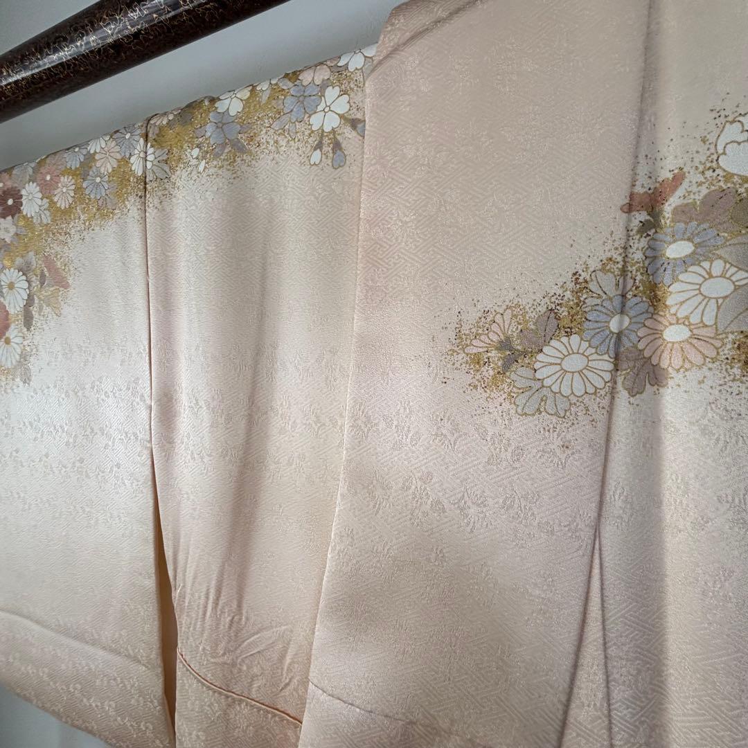 超美品　訪問着　正絹　現代　着物　168裄65 桜色　金　華やか　春色　トール