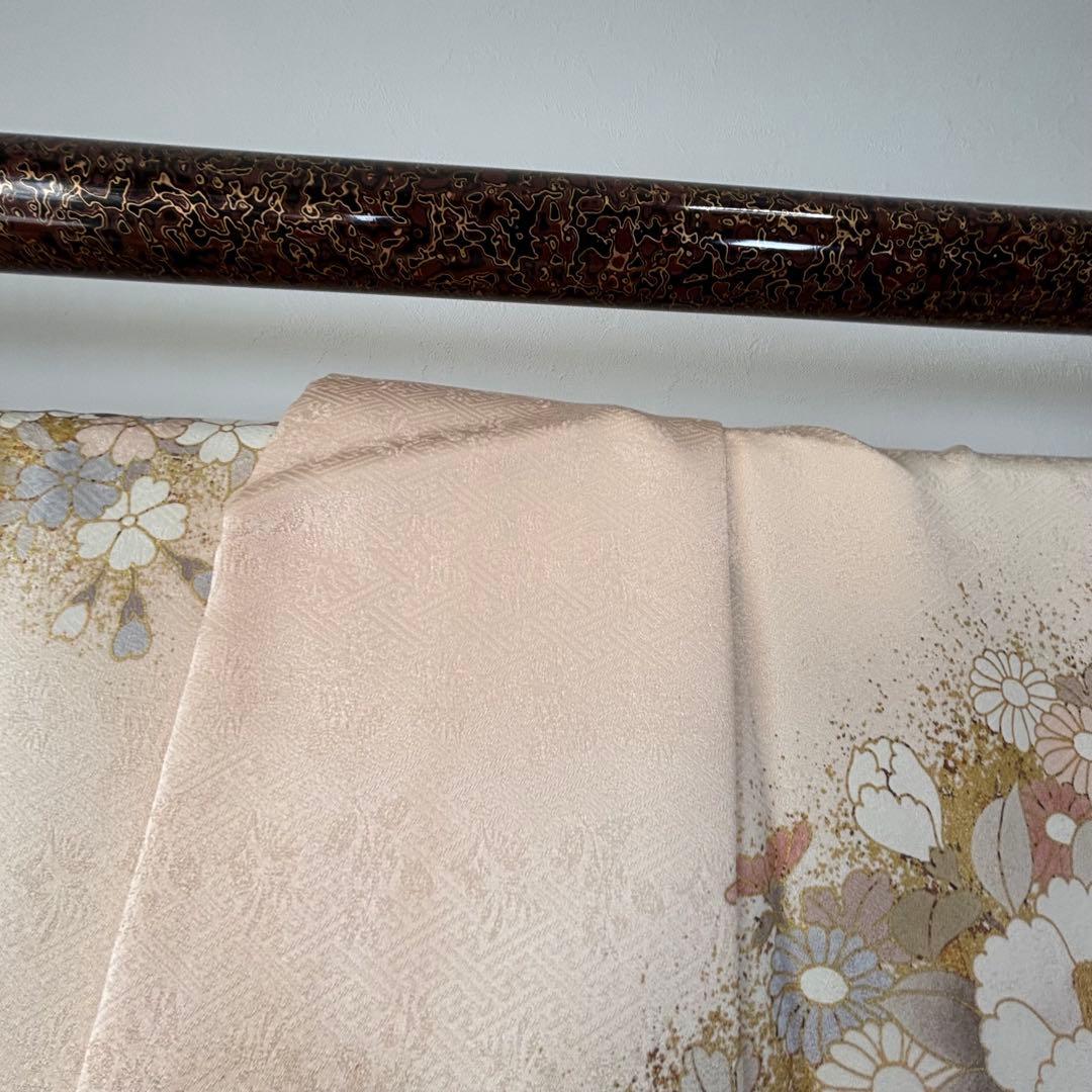 超美品　訪問着　正絹　現代　着物　168裄65 桜色　金　華やか　春色　トール