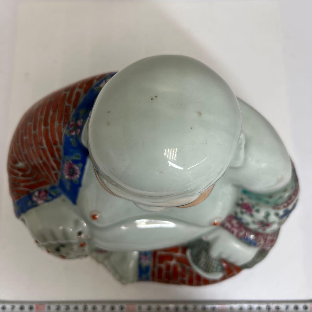 中国景徳鎮　羅漢肝嶺上　朱義順作　粉彩布袋置物　高さ約25㎝　トコル