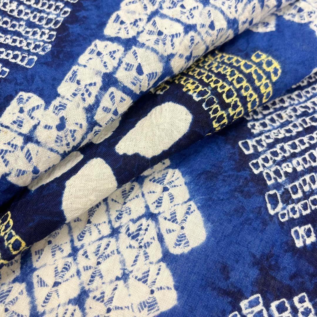 ☆ 夏着物 浴衣 有松鳴海本絞り 縦柄花模様 瑠璃色 しつけ糸 K-3722