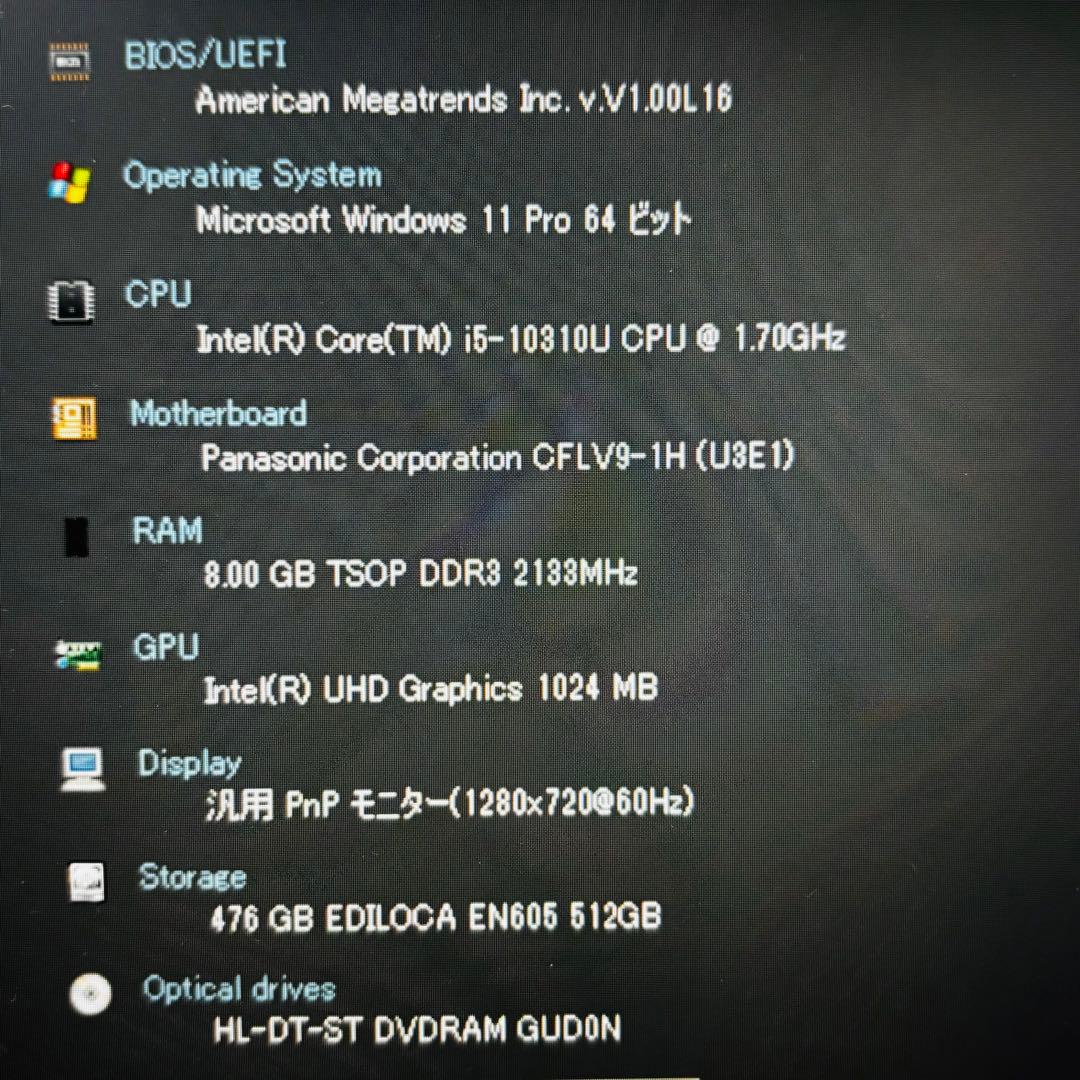 Panasonic Let’s note LV9 i5 8GB SSD512GB