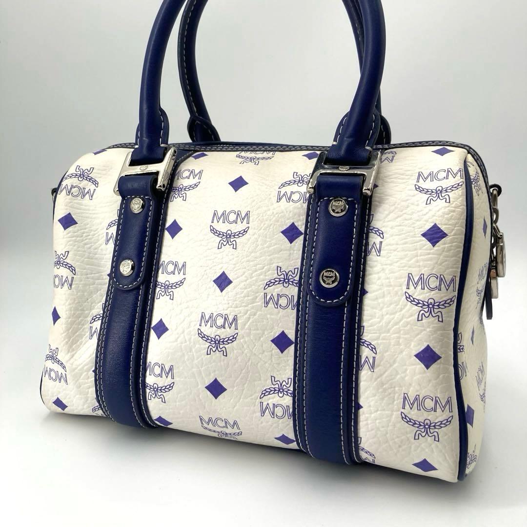 美品✨MCM エムシーエム ヴィセトス 2way ミニボストン ネイビー 白