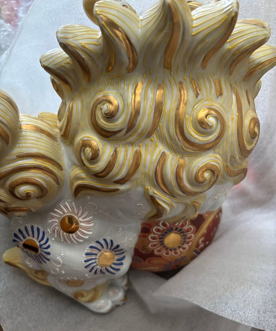 超大型35cm 豪華 九谷 大吉釜 玉乗り獅子 狛犬