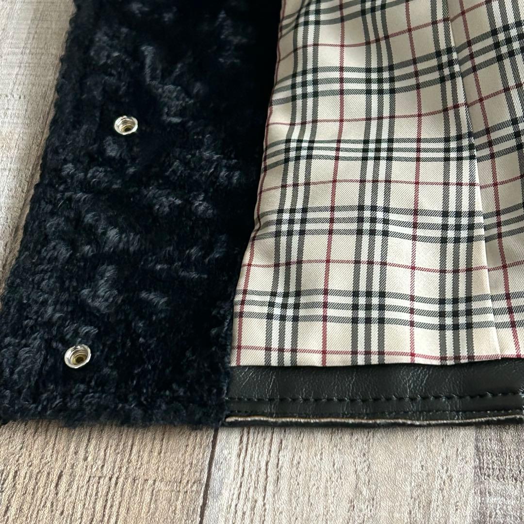バーバリーブルーレーベル✿ボアジャケット 合成皮革 裏地ノバチェック 38 黒