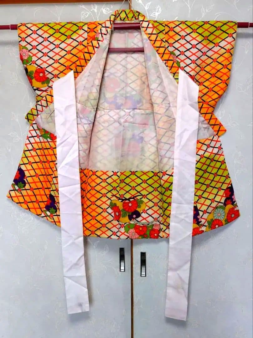 RK404アンティーク子供着物着丈77センチ裄丈38センチしつけ糸付き綺麗美品