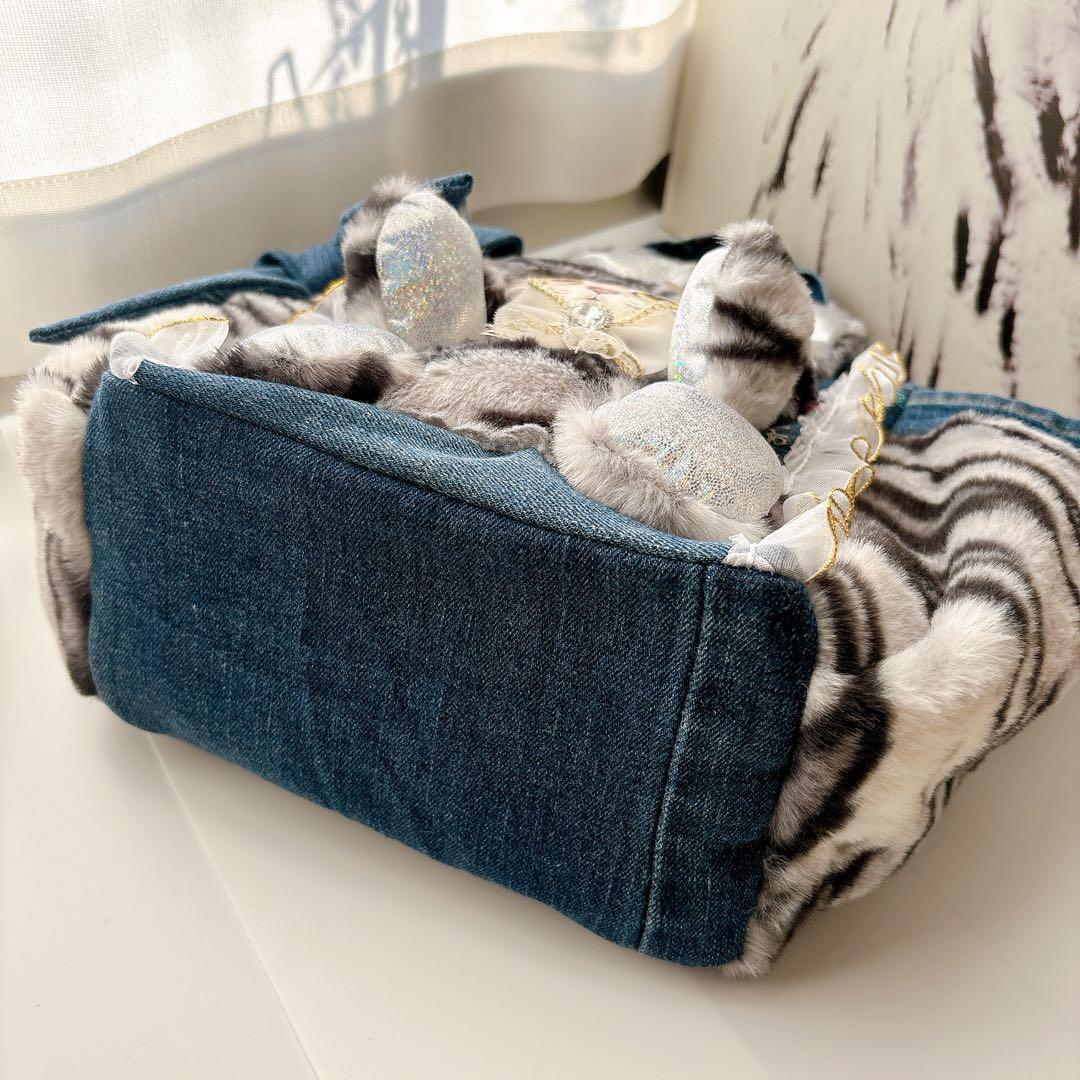 m*e様 コヤンイサムチョン　バッグ　アメショ風　タビー柄　ハンドメイド　デニム