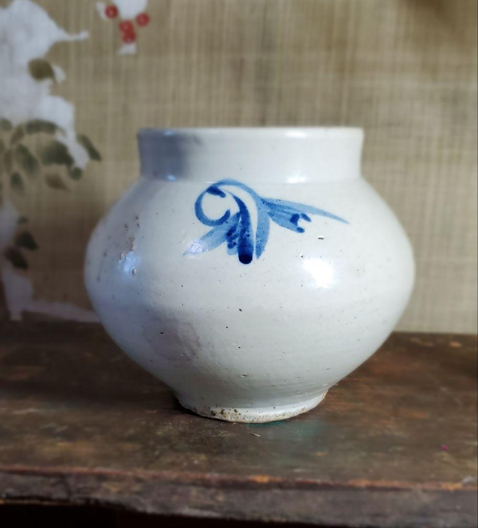 李朝 古美術 青華白磁 花文壺