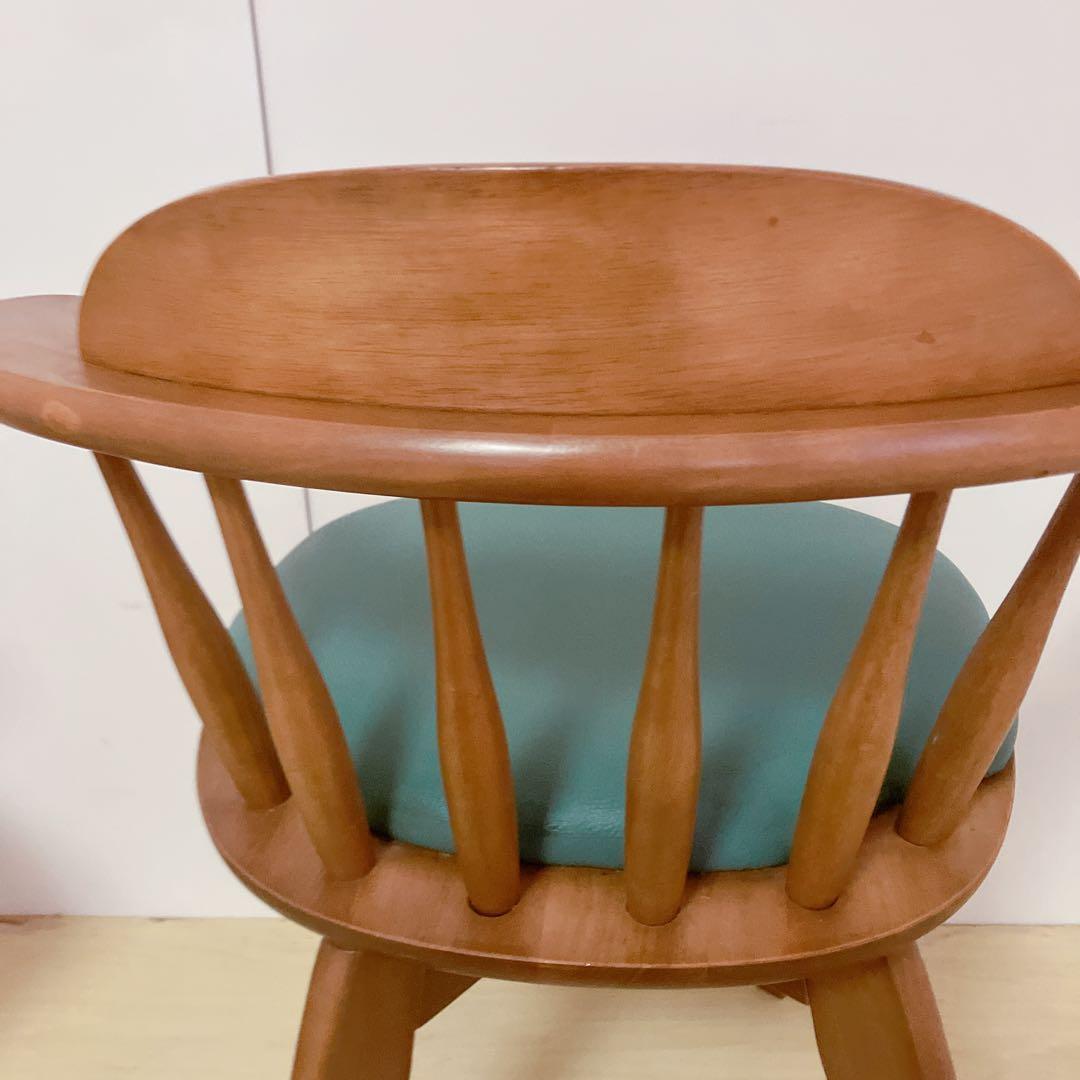 木製　回転チェア　2脚セット　ダイニングチェア　回転椅子　北欧　座面グリーン