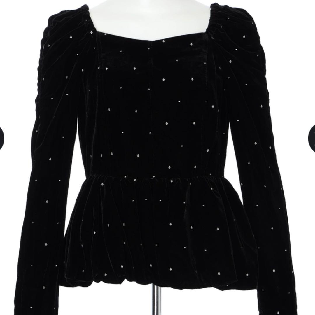 Rirandture ベロア刺繍ペプラムブラウス