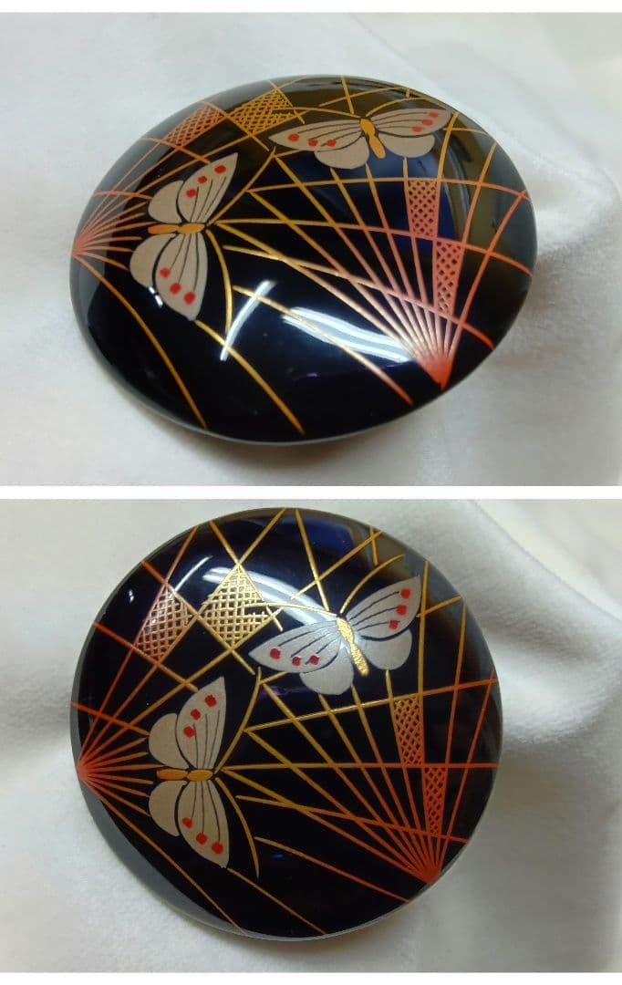 輪島塗　ブローチ　4点セット　漆塗り　蝶　ぼかしバラ　螺鈿　伝統工芸　金蒔絵