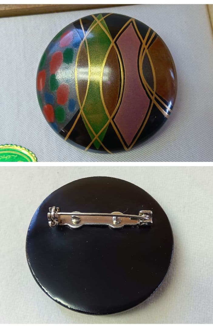 輪島塗　ブローチ　4点セット　漆塗り　蝶　ぼかしバラ　螺鈿　伝統工芸　金蒔絵