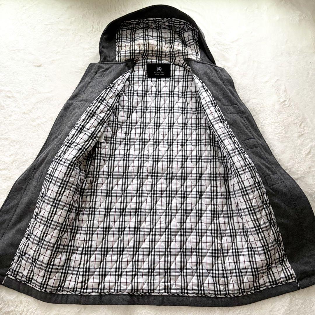 バーバリーブラックレーベル　ノバチェック　ダッフルコート　カシミヤ グレー　M