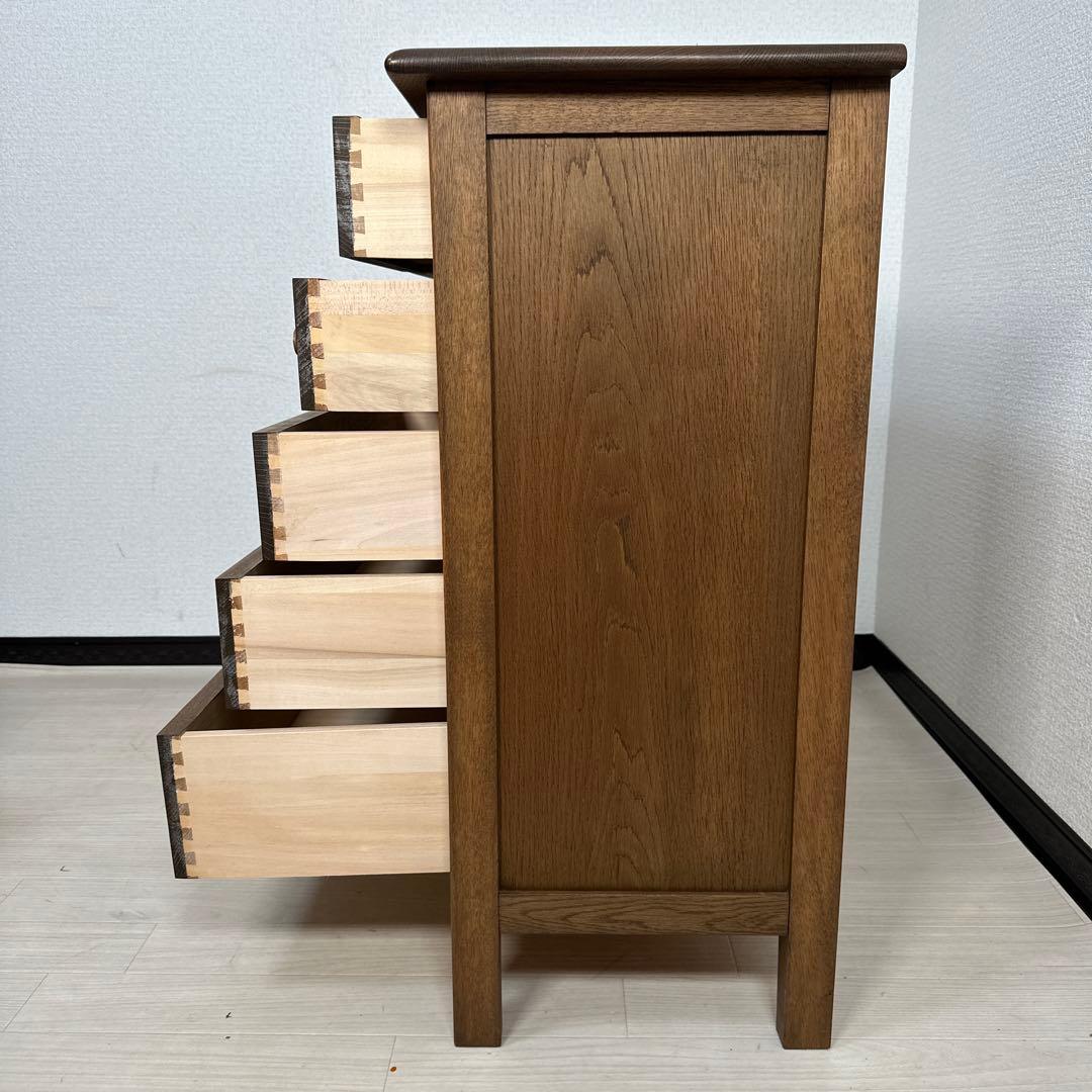 極美品 葉山ガーデン 花柄 ミドルチェスト オーク材 レリーフ 手作家具 i4※