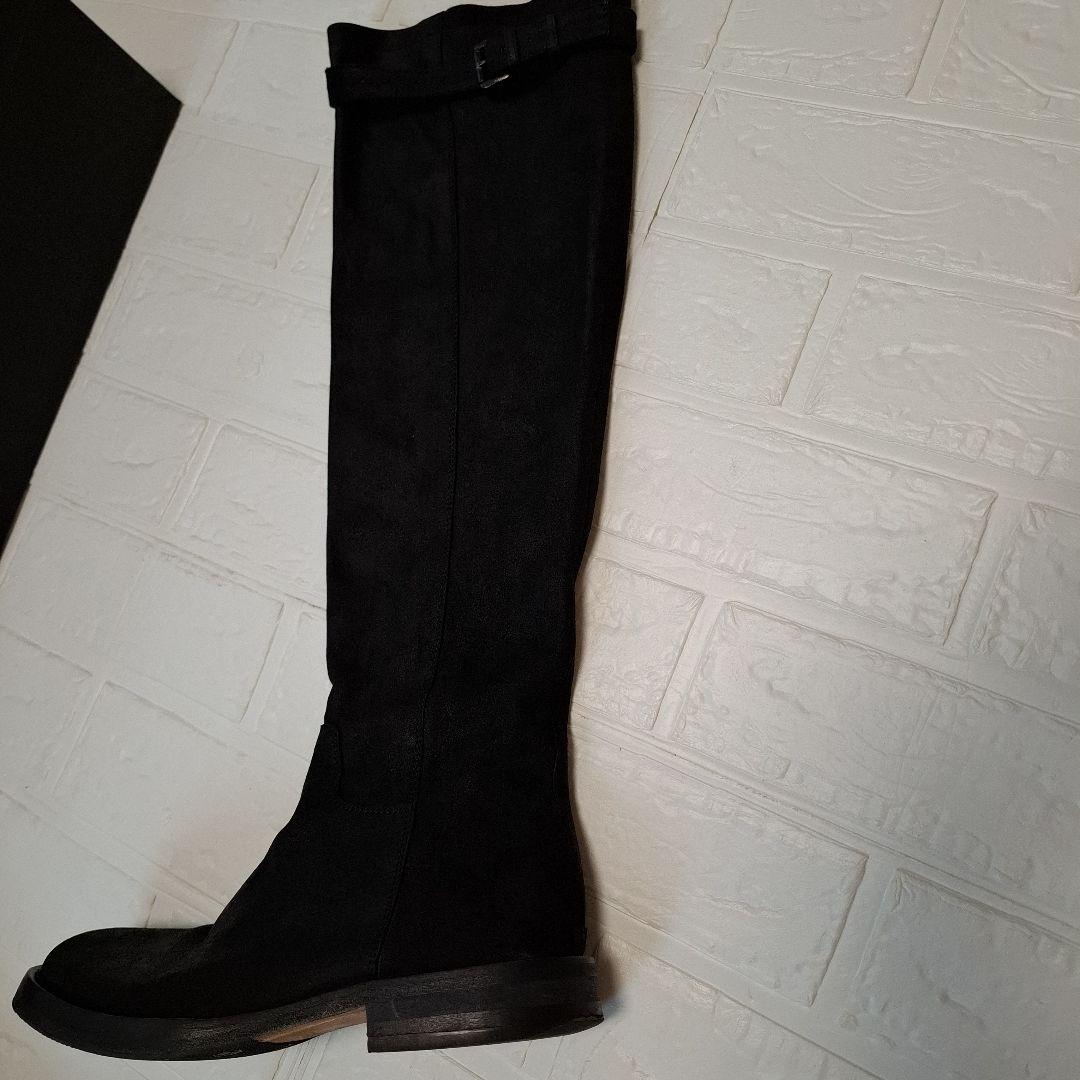 アンドゥムールメステール 黒36.5 スエード ニーハイブーツ バックル付き