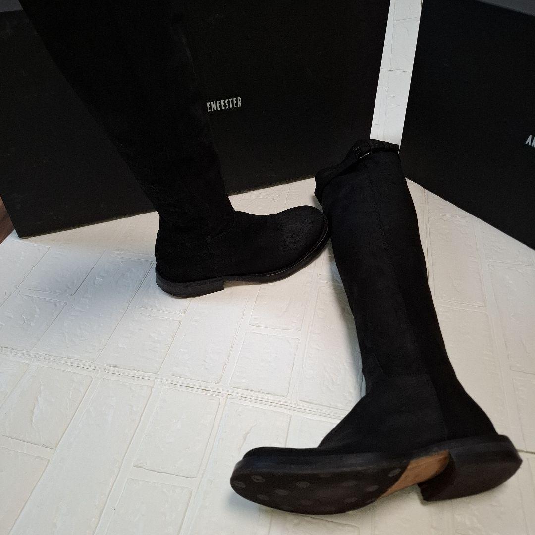 アンドゥムールメステール 黒36.5 スエード ニーハイブーツ バックル付き