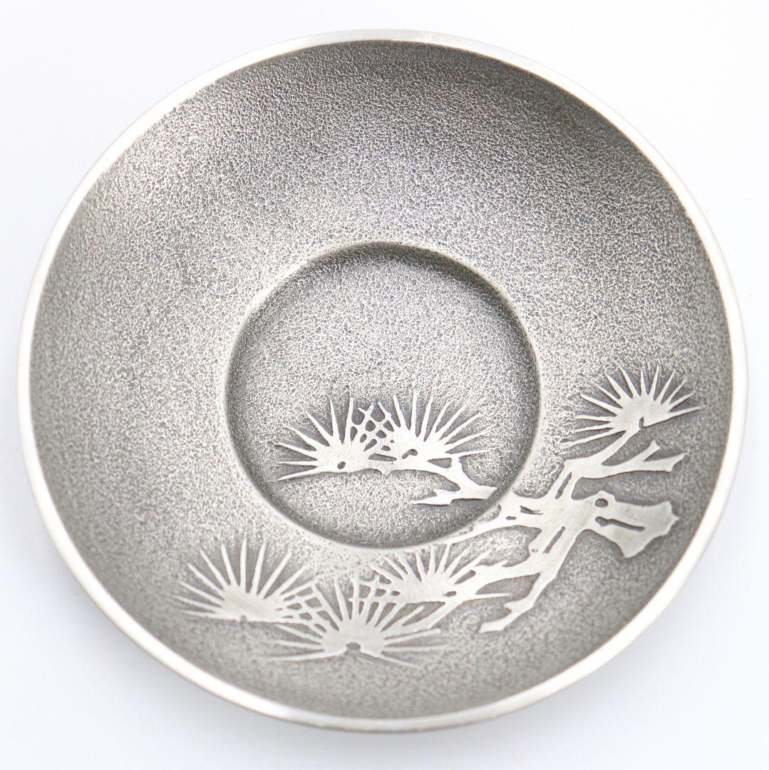 鍛栄造 純錫五君子文茶托 錫製 最上 工房 煎茶道具 共箱　C69