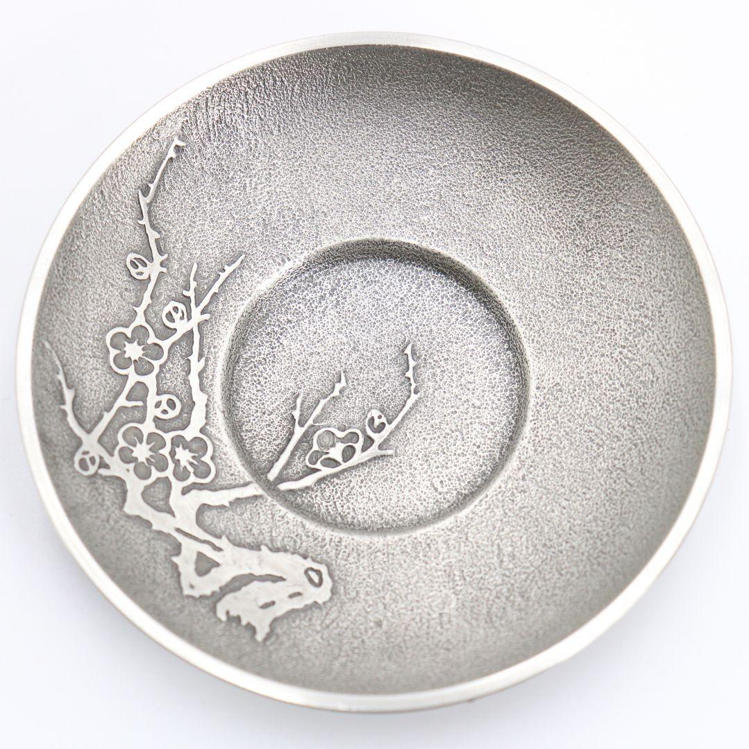 鍛栄造 純錫五君子文茶托 錫製 最上 工房 煎茶道具 共箱　C69