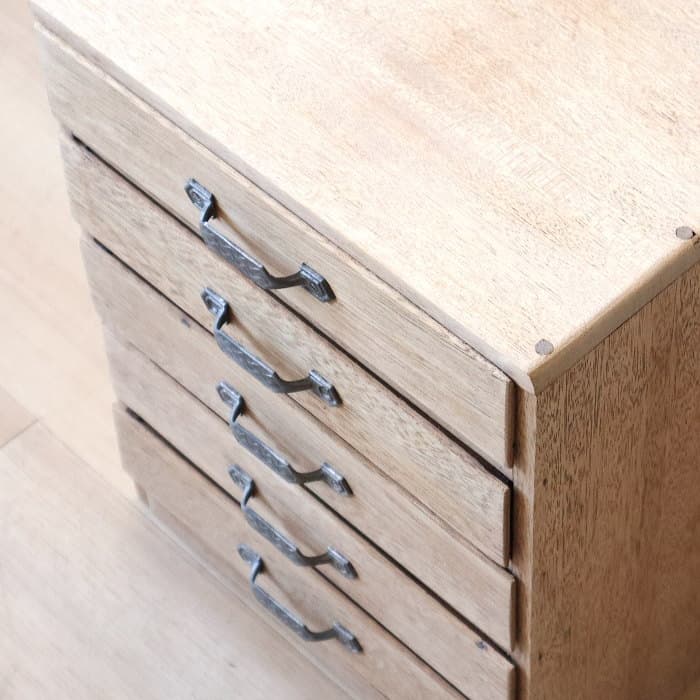 アンティーク ラワン材 整理箱 タンス 古家具 引き出し5杯 無塗装