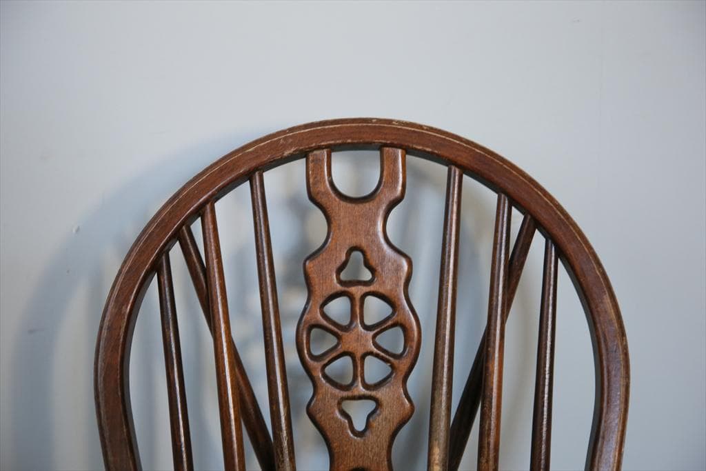 英国アンティーク木製ホイールバックチェア/ダイニングイス/椅子(92-37-1)