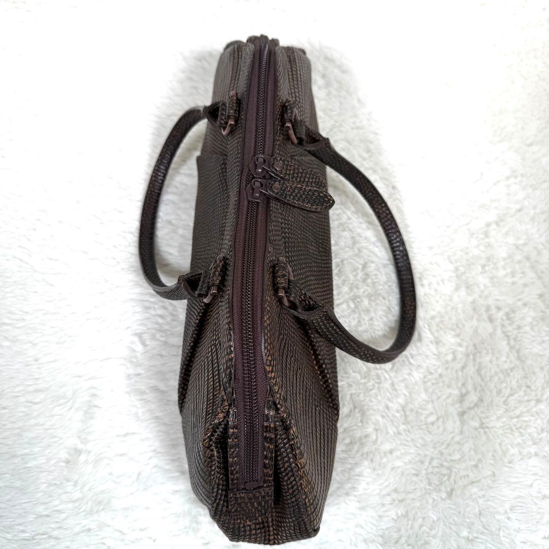 【美品】JRAタグ付 リザード 本革 ハンドバッグ ブラウン 茶 ヴィンテージ