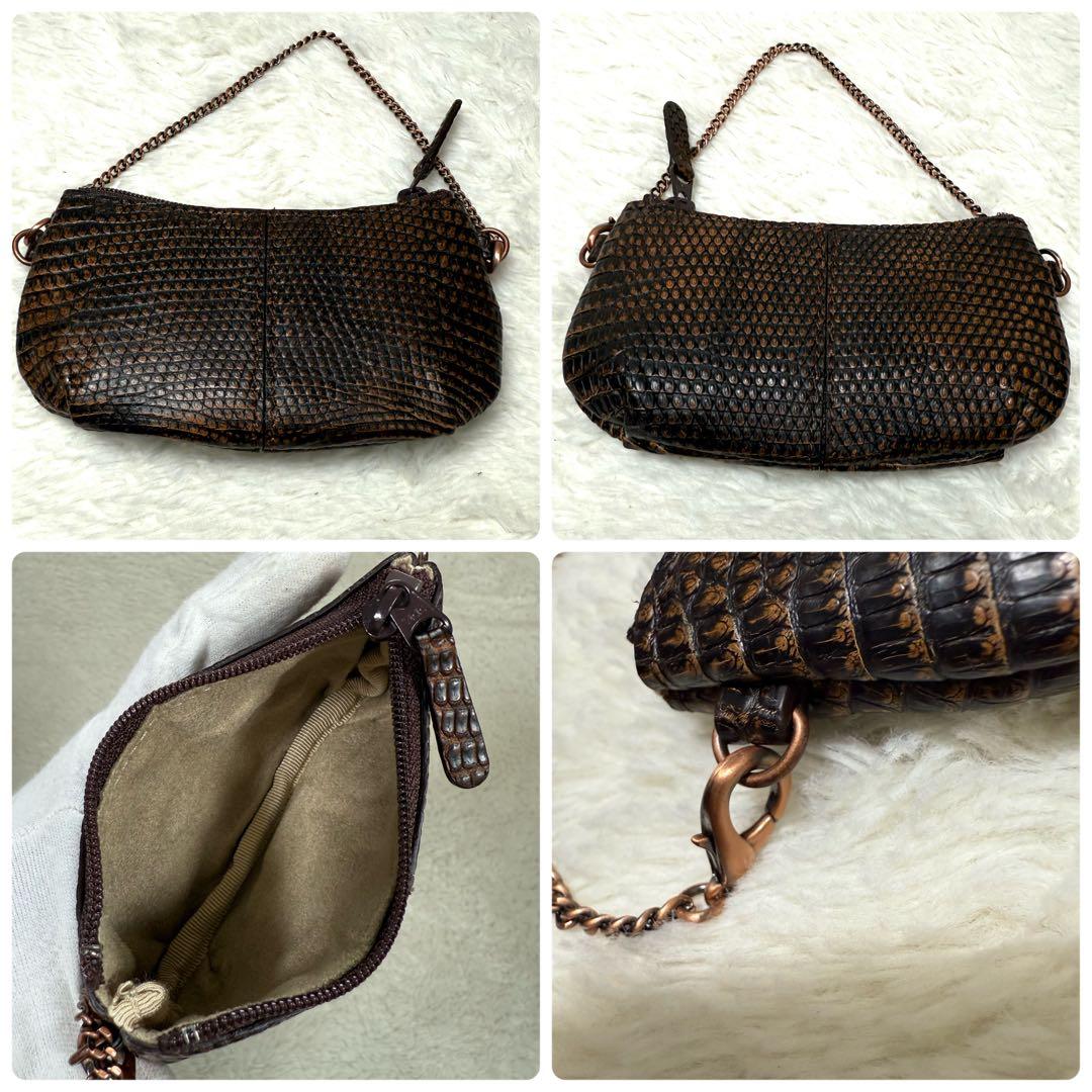 【美品】JRAタグ付 リザード 本革 ハンドバッグ ブラウン 茶 ヴィンテージ