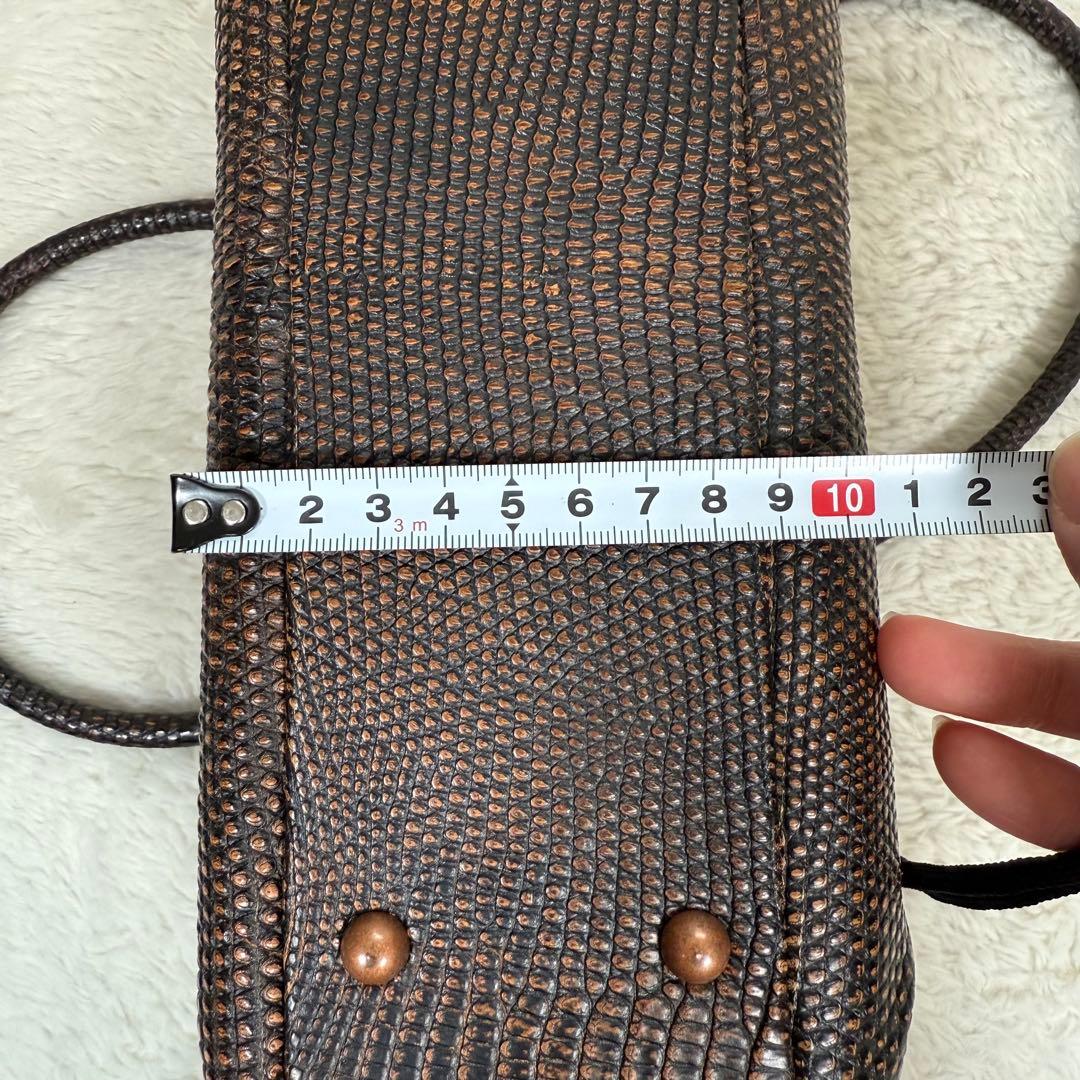 【美品】JRAタグ付 リザード 本革 ハンドバッグ ブラウン 茶 ヴィンテージ